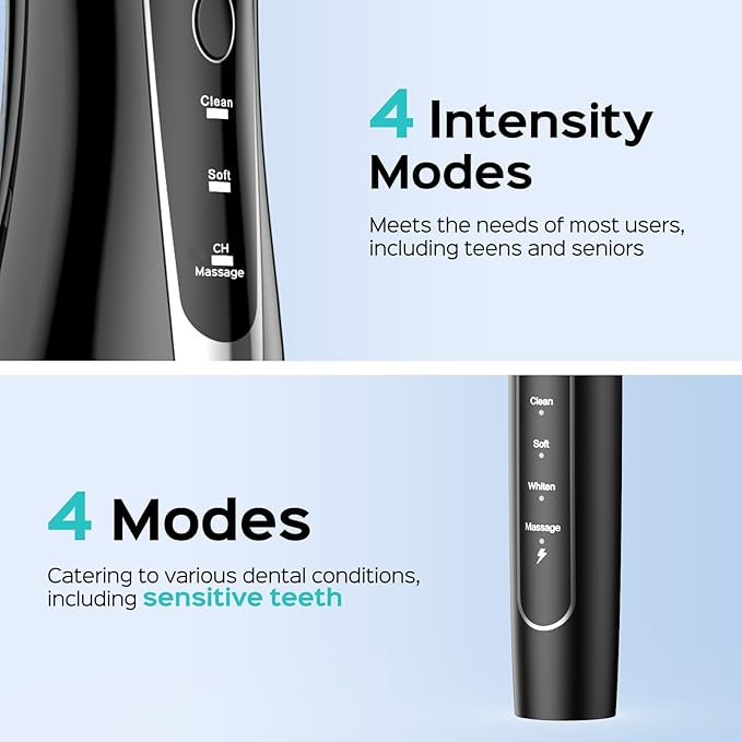 COSLUS C20 & C41 Portable Water Flosser with Electric Toothbrush Combo: 2-in-1 Oral Clean Kit for Teeth, Braces, Gums Care - Brushing & Flossing for Adults, Family, Travel Use, BPA-Free, Black