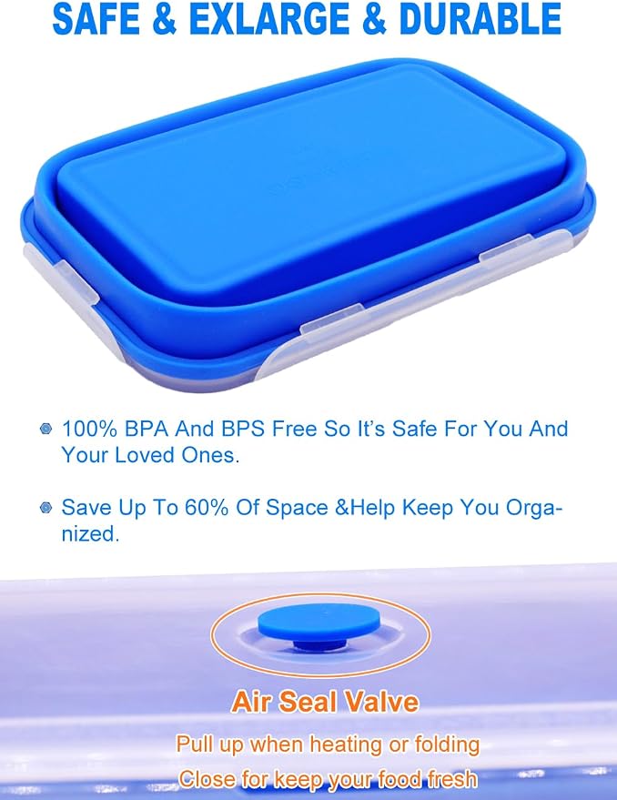 Extra Large Collapsible Silicone Food Storage Containers With Lids, 82.8oz, 2 Pack, XXL Foldable Bento Lunch Box, Rv Collapsible Bowls, Big Meal Boxes for Kitchen, Camping, BPA Free