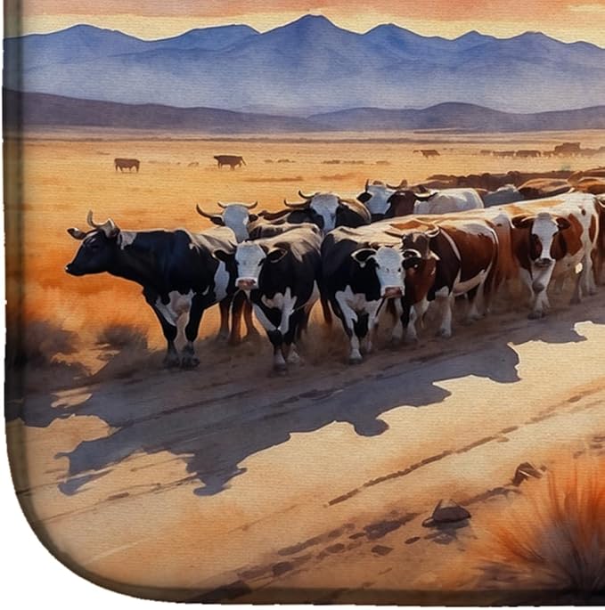 Caroline's Treasures Cattle Drive at Sunset Dish Drying Mat Absorbent Dish Drying Mat Pad for Kitchen Counter Dish Drainer Mat for Countertop, 14 x 21", Multicolor