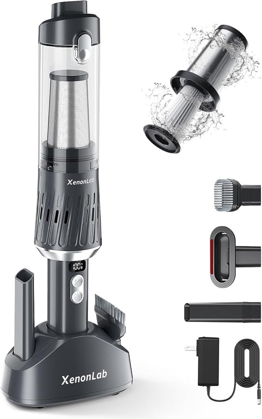 Handheld Vacuum Cordless 25000Pa Car Vacuum 3-in-1 Handheld Vacuum, Includes Smart Display and Charging Base Hand Vac Cordless Rechargeable One-Touch Empty for Home/Pet/Car (Silver)