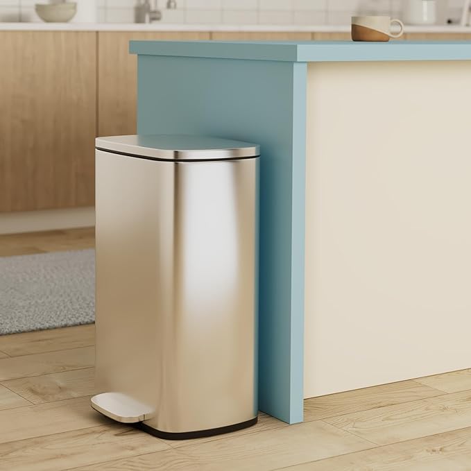 BestOffice 13.2 Gallon(50L) Trash Can, Fingerprint Proof Stainless Steel Kitchen Garbage Can with Removable Inner Bucket and Hinged Lids, Pedal Rubbish Bin for Home Office