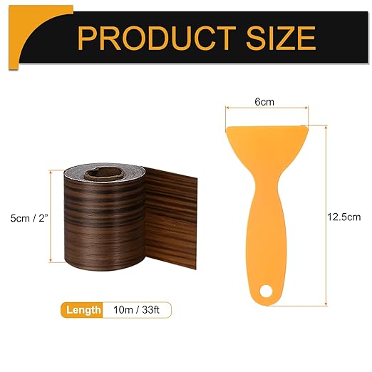 HARFINGTON Wood Grain Repair Tape 2 Inch x 33ft Self Adhesive Repair Patch Tape Simulated Wooden Floor Tapes with Plastic Scraper for Tables Doors Windows Furniture, Light Brown Wood