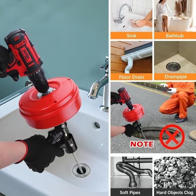 35 FT Double Mode Drain Snake Tools, 14-in-1 Drain Auger for Sink and Drain Unblocking, Plumbing Snake for Kitchen, Bathrom and Shower Sink, Snake for Real DYIs【Upgraded】