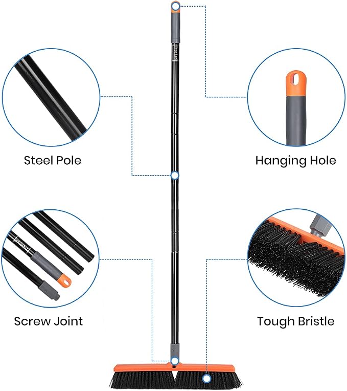 TreeLen 18 inch Push Broom Outdoor - Heavy Duty Broom for Driveways, Sidewalks, Patios and Deck Cleans Dirt, Debris, Sand, Mud, Leaves and Water-18 Wide Bristles