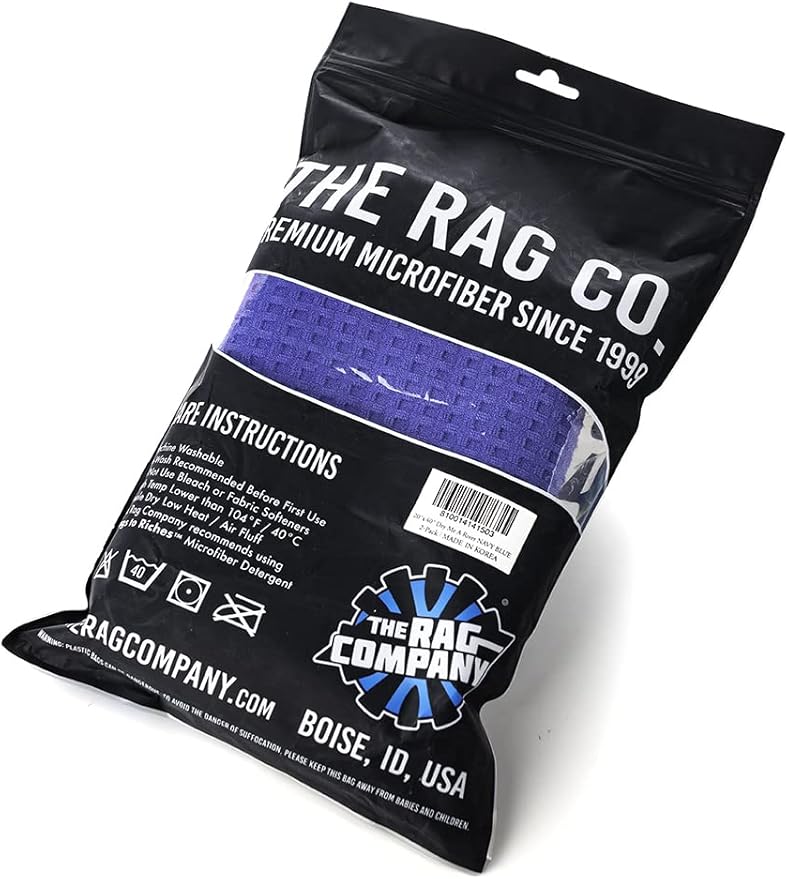 The Rag Company Dry Me A River, Professional Korean 70/30 Blend Microfiber Waffle-Weave Drying & Detailing Towels, Soft Suede Edges, 390 GSM, 20x40 Inches, Royal Blue, 2-Pack