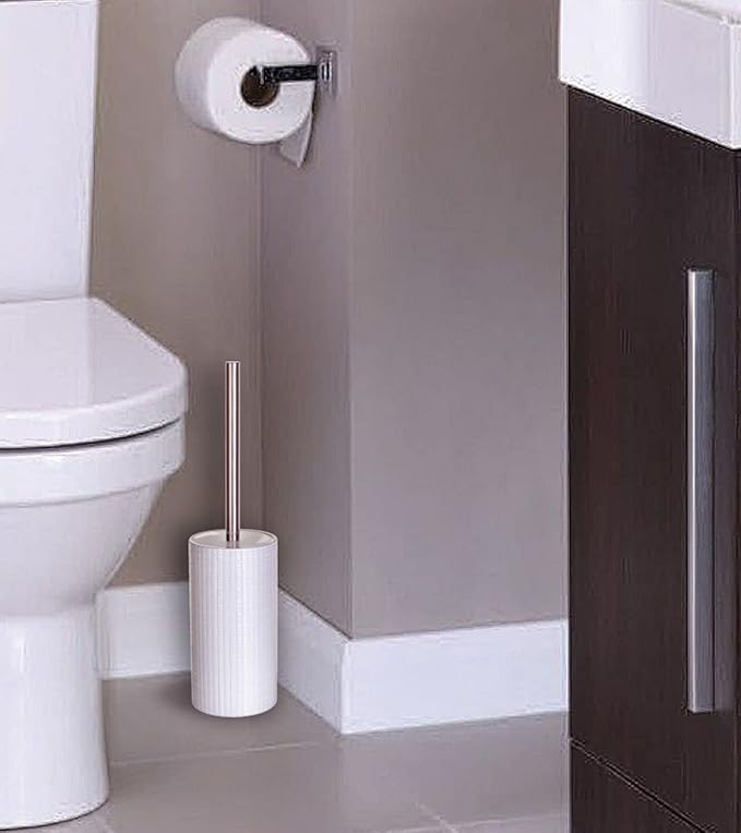 Creative Scents Estella White Toilet Brush Set - Decorative Bathroom Toilet Bowl Brush and Holder - Ventilated Toilet Cleaner Brush with Strong Bristles Rust Proof for Elegant Bathroom Accessories