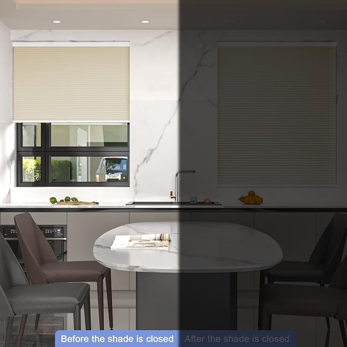 MYshade Cordless Cellular Window Shades No Tools No Drill Blackout Blinds for Indoor Windows Size 33.5" Wide X 72" Height Beige Room Darkening Window Blinds for Bedroom, Bathroom, Kitchen, Living Room