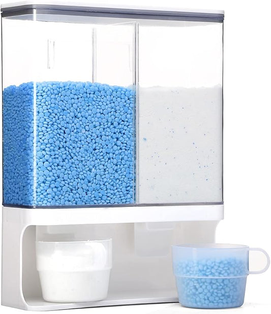 Laundry Detergent Dispenser, Wall Mounted Laundry Scent Boosters Beads Dispenser with 2 Cups, Suitable for Storing Rice, Beans, Stain Remover Powder, Laundry Beads Container (105 oz)