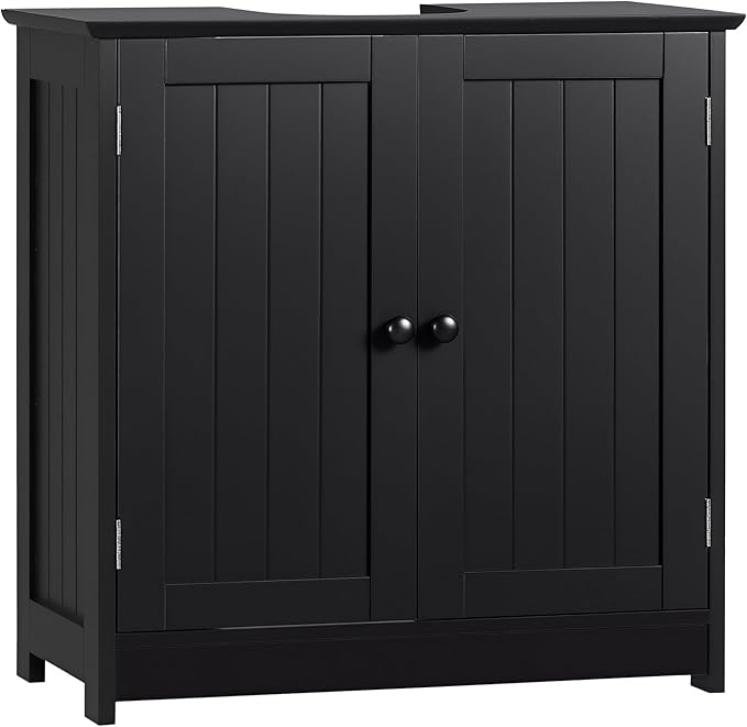 HOMCOM Under Sink Bathroom Cabinet, Pedestal Sink Storage Cabinet with 2 Doors, Shelf and U-Shape, Black
