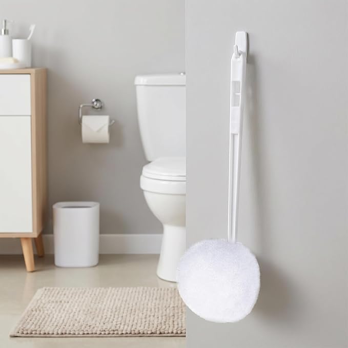 20 Pack Soft Toilet Bowl Brush with Long Plastic Handle 15 Inches Long Disposable Soft Swab Toilet Bowl Cleaners Mop, Toilet Brushes for Dead Corner Silk Scrubber for Toilet Bowls (White)