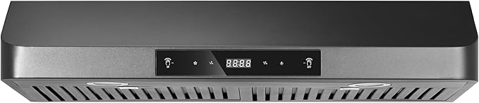 Range Hood 30inch Under Cabinet, 900CFM Black Kitchen Vent Hood with Gesture/Touch Control and Permanent Stainless Steel Filters, Ducted Vent, Top and Rear Vents