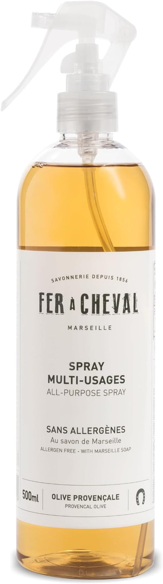 Fer à Cheval Versatile Marseille All-Purpose Spray Cleaner - Natural Provençal Olive Scent, Allergen-Free, 99% Natural Ingredients, 500ml/16.9 fl oz (Single)