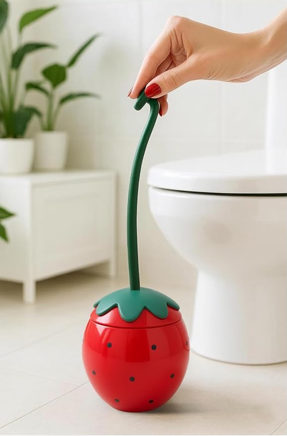 Deep & Sturdy Toilet Bowl Brush with Holder - Strawberry Bowl Brush - Durable Scrubbing - Toilet Cleaners - Household Essentials - Bathroom Cleaner - Cleaning Supplies - Household Supplies