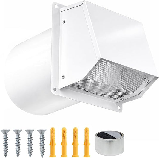 10 Inch Dryer Vent Cover Outside, Galvanized Steel Exterior Hooded Wall Vent Cover with Removable Screen & Cushioned Backdraft Flap, Exhaust Vent for House Wall Dryer Vent Kit (White - 10 Inch)
