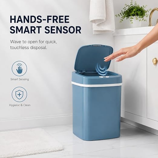 DZT-12-5S Smart Motion Sensor Trash Can 10.3 * 7.8 * 14.1inch | 0.3s Fast Opening, Auto Close & Touch-Free Operation for Home and Office (Blue)