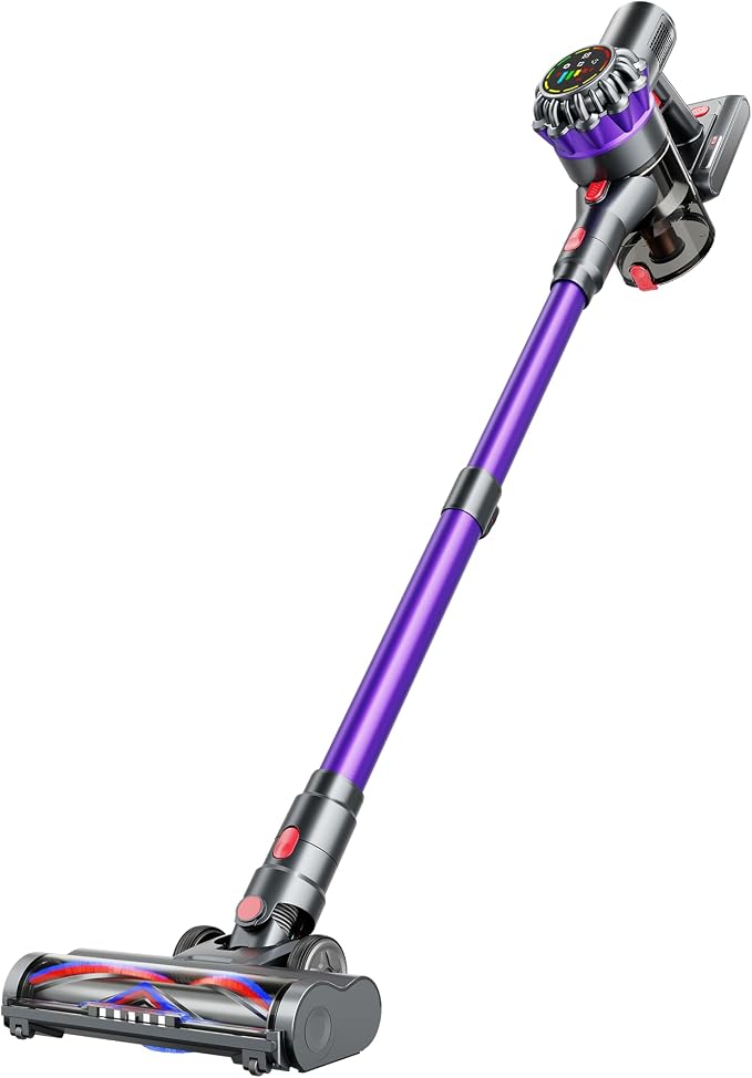 Cordless Vacuum Cleaner, 550W 45Kpa 65mins Vacuum Cleaners for Home, Stick Vacuum with Self-standing, LED Display, Anti-Tangle Brush, 8-in-1 Lightweight Wireless Vacuum for Pet Hair Carpet, Purple
