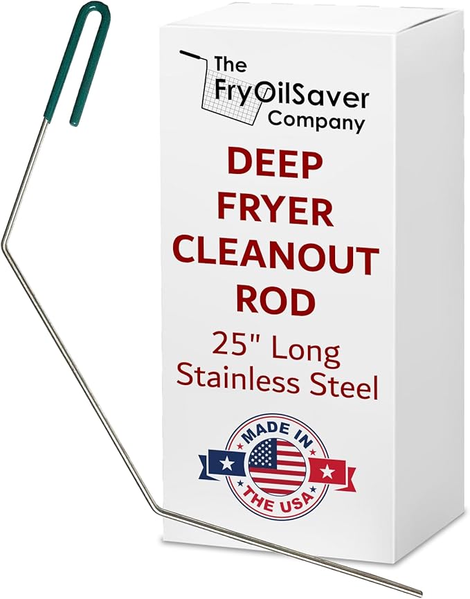 Extra Large 3-Piece Deep Fryer Cleaning Set – 31" Rod & Bristle Brush, Stainless Steel Crumb Scooper, Heat-Resistant to 750°F, Rust-Resistant, Durable, Perfect for Food Service, by FryOilSaver Co