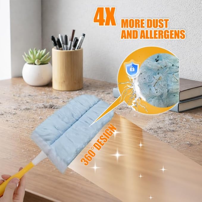 40 Count Duster Refills 360° Heavy Duty Duster Refills ，Compatible with Swiffer Duster， Dusters for Cleaning Home Unscented Disposable Dusters (Blue) (2 Short Handle)