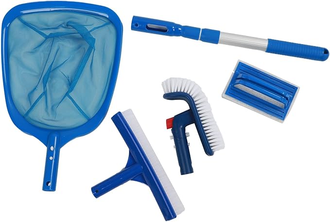 Swimming Pool Care Kit, Telescopic Pole 45-88cm with Fine Mesh Pool Skimmer Net and Brush for Spas Hot Tub, Pool Maintenance Tool Set