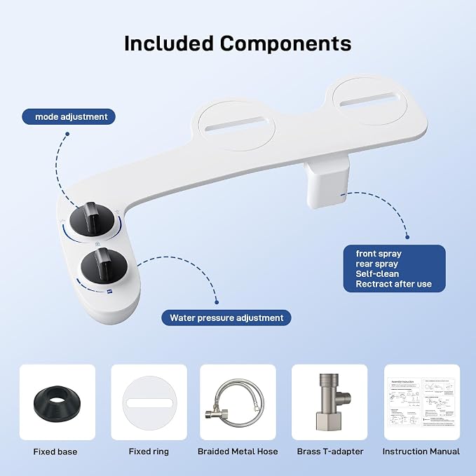 GarveeHome Bidet Attachment for Toilet, Dual Self-Cleaning Nozzles with Rear and Feminine Wash, Adjustable Spray Pressure, Easy Installation Hygienic Bathroom Accessory, Black