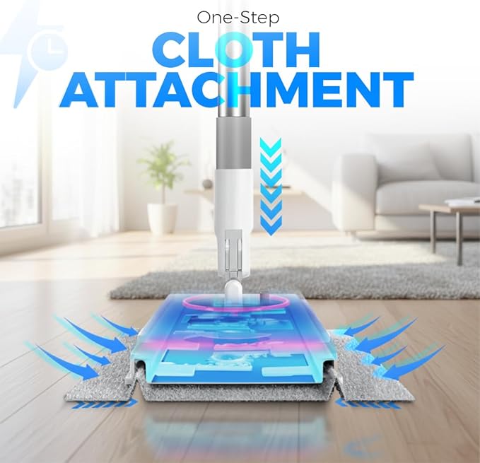 FlexiClamp Sweep & Mop Kit - Compatible with Swiffer Pads, Durable Cleaning Tool for Hardwood, Tile, Marble & Laminate Floors, Home, Kitchen Cleaning Essentials. (Include 10 Dry Cloths)