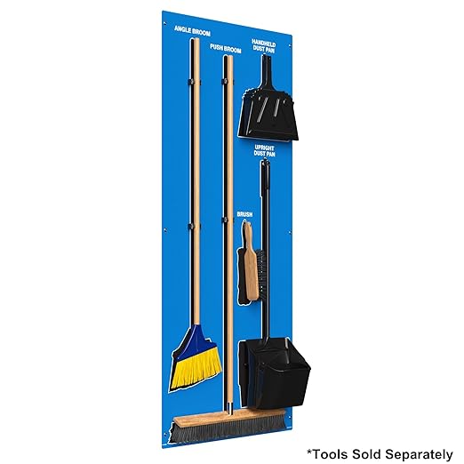 Clean & Sweep 5S Shadow Board/Wall Mount Broom Holder, 68" x 30" Board, 5S Cleaning Station - Board Only, Tools Sold Separately, Made in The USA by AccuformNMC, Blue/Black, PSB114BUBK