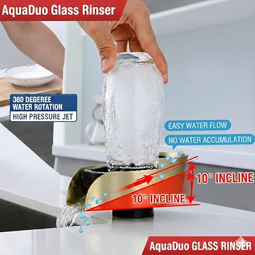 AquaDuo Glass Rinser and Kitchen Sink Sprayer Combo, Stainless Steel Cup Washer, Cup Cleaner for Sink, Bar Glass Rinser, Bottle Washer Sink Attachment, Glass Cleaner for Sink