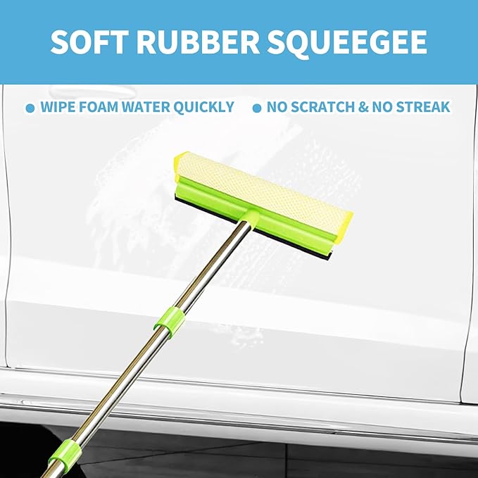 62'' Car Wash Brush Kit - Mitt, Mop, Sponge & Long Handle, Scratch-Free Chenille Replacement Head, Wheel Tire Brush, Car Detailing Kit for Cars, RV, Truck