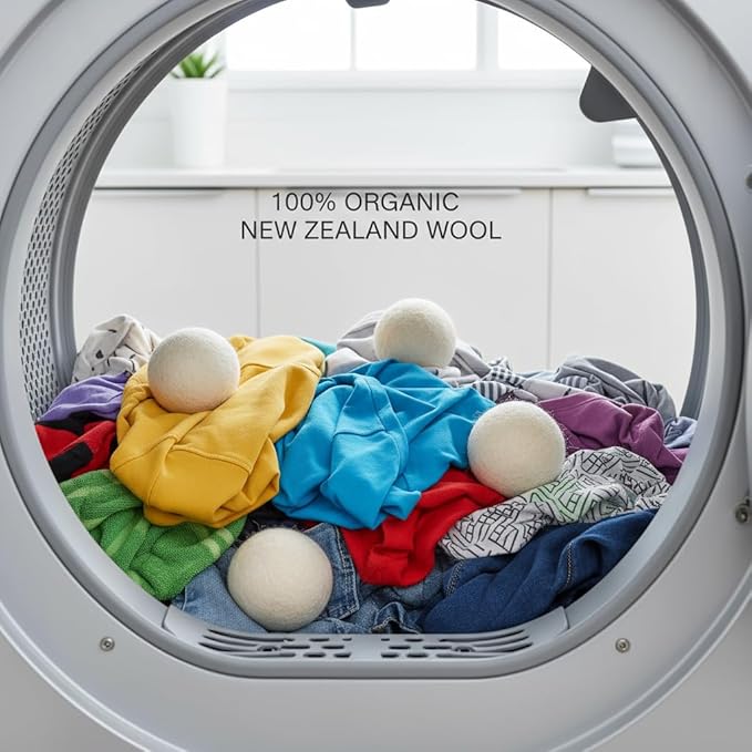 Lobenze & Luna Wool Dryer Balls, Pack of 6 XL, 100% Premium New Zealand Wool, Reusable Eco-Friendly Laundry Balls, Helps Reduce Wrinkles & Static, Helps Shorten Drying Time