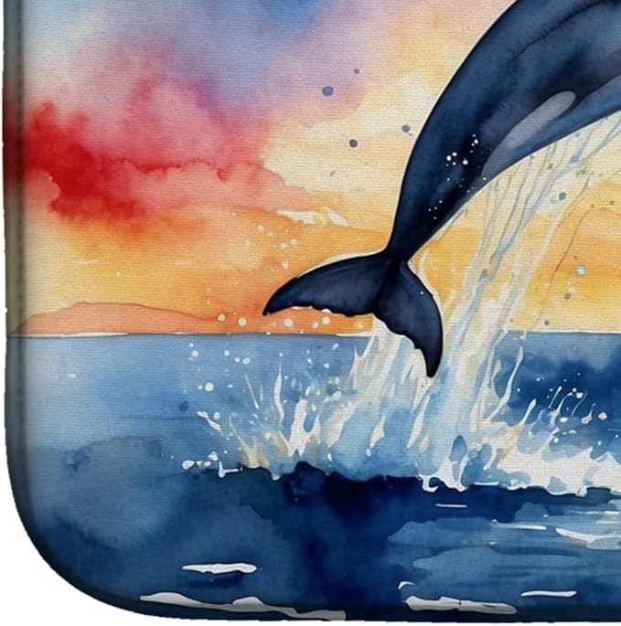 Caroline's Treasures Dolphin Leaping at Sunrise Dish Drying Mat Absorbent Dish Drying Mat Pad for Kitchen Counter Dish Drainer Mat for Countertop, 14 x 21", Multicolor