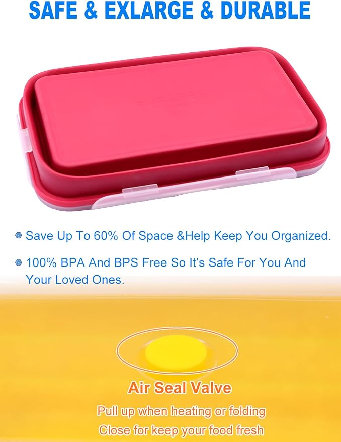 Extra Large Collapsible Silicone Food Storage Containers With Lids, 82.8oz, 2 Pack, XXL Foldable Bento Lunch Box, Rv Collapsible Bowls, Big Meal Boxes for Kitchen, Camping (Red and Yellow)