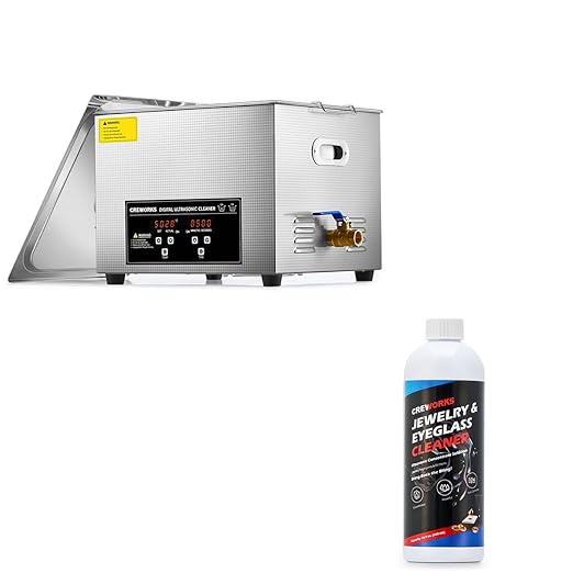 CREWORKS Professional 15L Ultrasonic Cleaner Machine & 17 fl oz Jewelry Cleaner Solution 1:40 Dilution