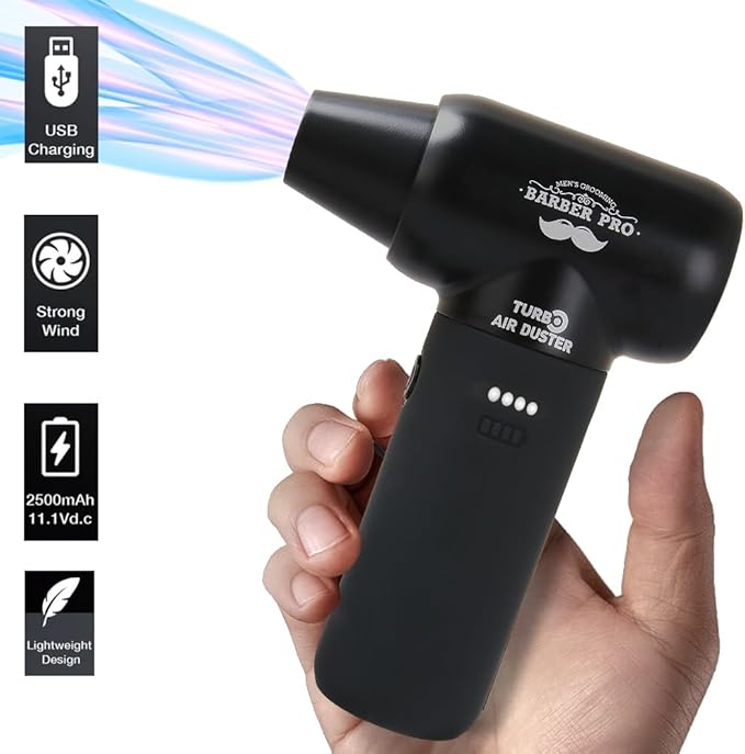 Compressed Air Duster - Electric Duster for Hair Barber, 3 Gear Mini Portable Jet Dry Air Blower, Cordless Vacuum Cleaner, for PC, Office,Salon, Fan, Laptop, Keyboard, Car -Black
