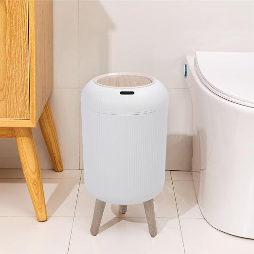 Automatic Motion Sensor Trash Can, Smart Touchless Water Proof Plastic Wastebasket,Garbage Bin with Removable Legs for Bathroom, Kitchen, Bedroom (White)