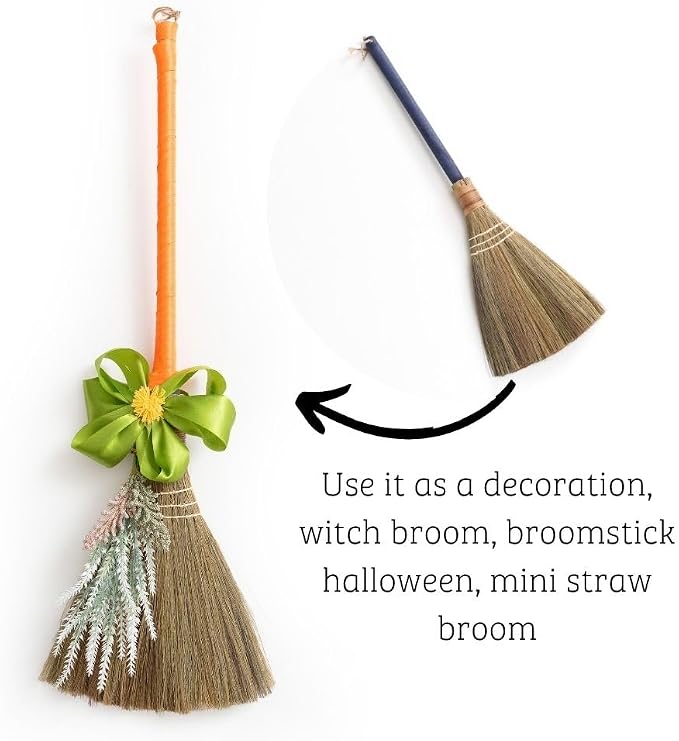Handmade Whisk Sweeping Broom - Brooms for Wedding Jumping Ceremony Halloween DIY Decoration - Vietnamese Straw Soft Broom - 12.2" Width, 28.35" Length