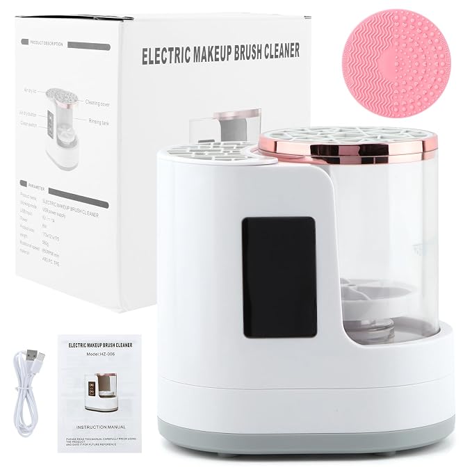 3-in-1 Electric Makeup Brush Cleaner & Dryer, Automatic USB-Powered Cleaning Machine for All Cosmetic Brush Sizes, Portable Quick-Dry Tool for Beauty Brushes(White,Size:6.8inch)