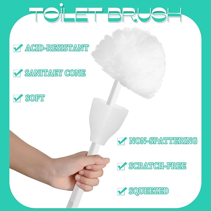 Eaasty Toilet Bowl Mop Toilet Bowl Brush White Soft Swab Bathroom Brush with Holder Long Handle Cleaning Scrubber Bathroom Accessories(12 Pcs)