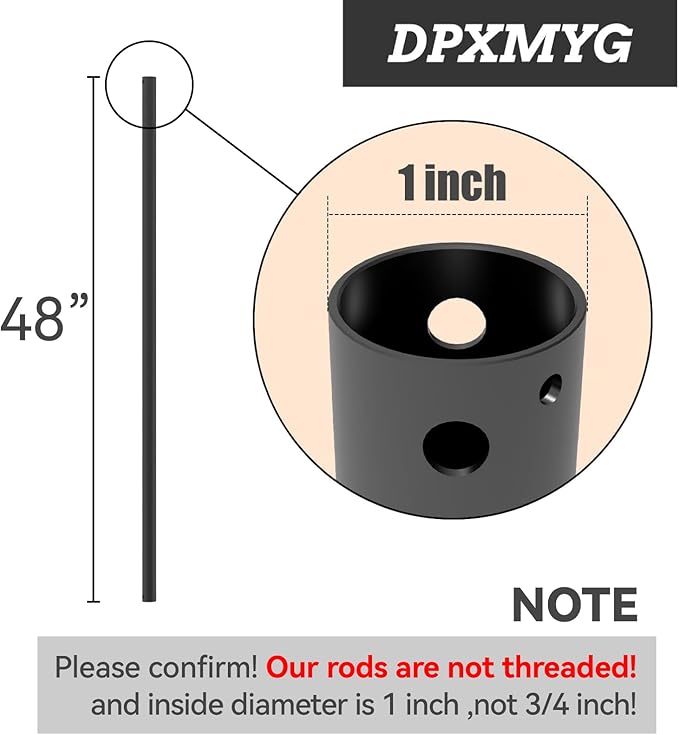 48 inch Ceiling Fan Downrod, 4 FT Black Downrod for Ceiling Fan, 1 inch Outside Diameter, Boom Suitable for a Wide Range of Fans (Black, Not Threaded)
