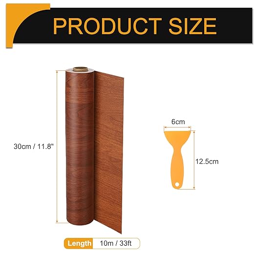 HARFINGTON Wood Grain Repair Tape 11.8 Inch x 33ft Self Adhesive Repair Patch Tape Simulated Wooden Floor Tapes with Plastic Scraper for Tables Doors Windows Furniture, Bright Brown Wood