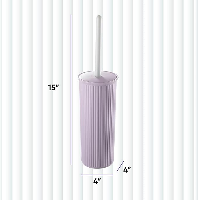 Superio Decorative Plastic Toilet Bowl Brush and Holder Set, Cleaner Scrubber for Bathroom (2, Lilac)