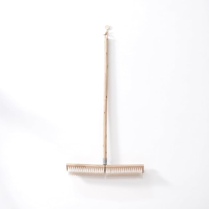 17.71” Heavy Duty Push Broom Outdoor, Stiff Plastic Bristles 4-Layer, 32.28” Wooden Handle, Industrial Broom for Garage Floor, Warehouse, Patio, Concrete, Deck & Sidewalk Cleaning