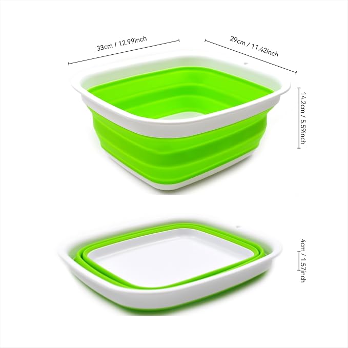 SAMMART 7.7L (2 Gallon) Collapsible Tub - Foldable Dishpan, Kitchen Sink for Camping - Indoor Outdoor Portable Washing Basin - Space Saving Plastic Washtub (Green, S)