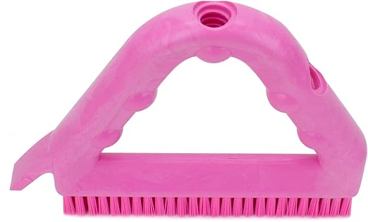 SPARTA Plastic Commercial Grout Brush, Triangle-Shaped Scrub Brush with Scraper and Two Threaded Holes for Attaching Handle (Sold Separately), 9 x 7 x 7 Inches, Pink