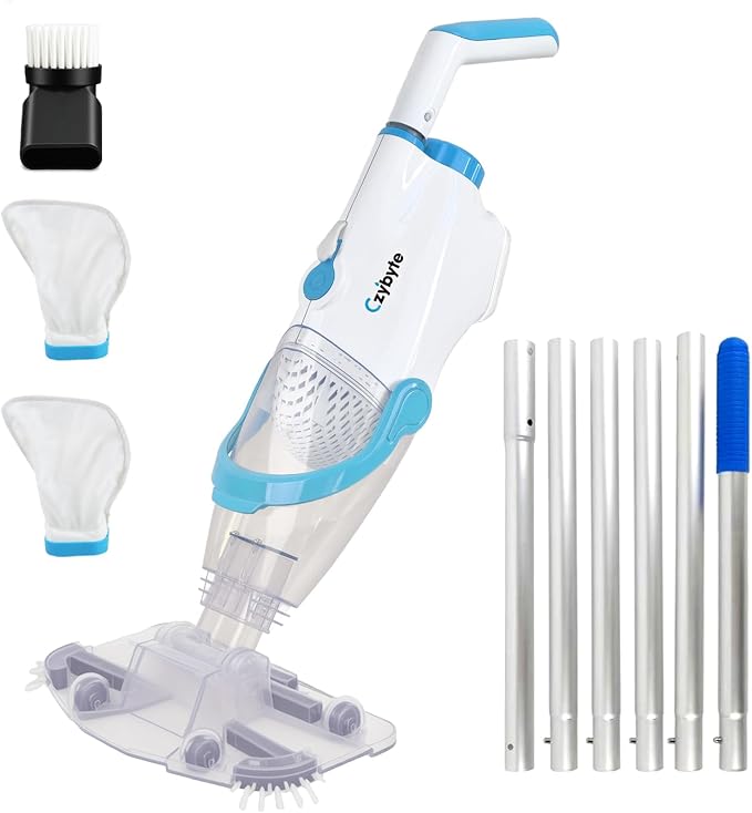 Handheld Pool Vacuum Cleaner, Rechargeable Pool Bottom Cleaner with Strong Suction, 1 H Runtime, 89 inchs Extension Pole,for Above Ground/Inground Pools, Spas and Hot Tubs, White