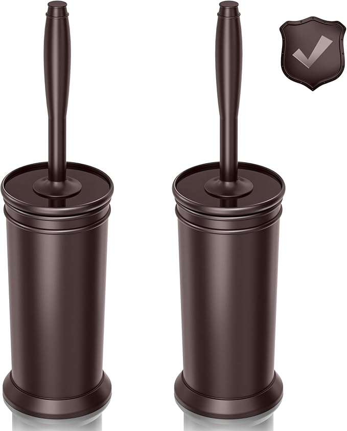 Toilet Brush, Aluminum Alloy Toilet Brush and Holder Set with Long Handle Durable Bristles Toilet Bowl Brush and Covered Holder for Toilet Scrubber for Bathroom Cleaning (2Pcs Dark Brown)