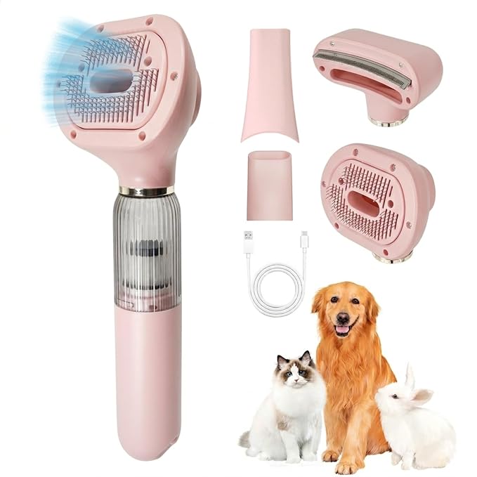 Vacuum Grooming Brush,4-In-1 Kit for Shedding,Deshedding Tool for Dog | Removes Loose Fur While Grooming,Keeps Your Home Cleaner,Helps Pets Stay Close to the Family,Portable Cordless Design