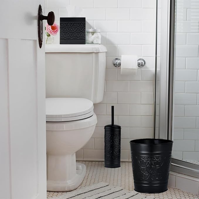 Autumn Alley Handcrafted Black Farmhouse Bathroom Trash Can and Toilet Bowl Brush with Holder Set - Metal Black Bathroom Accessories Set for Classic Bathroom Décor