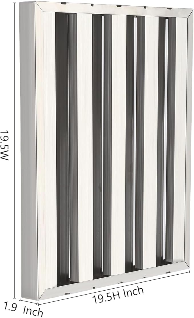 19.5" x 19.5" Hood Filters Pack of 6, 430 Stainless Steel 5-Groove Baffle Grease Filters for Restaurant Exhaust Systems, Kitchen Commercial Exhaust Hoods, Easy to Clean