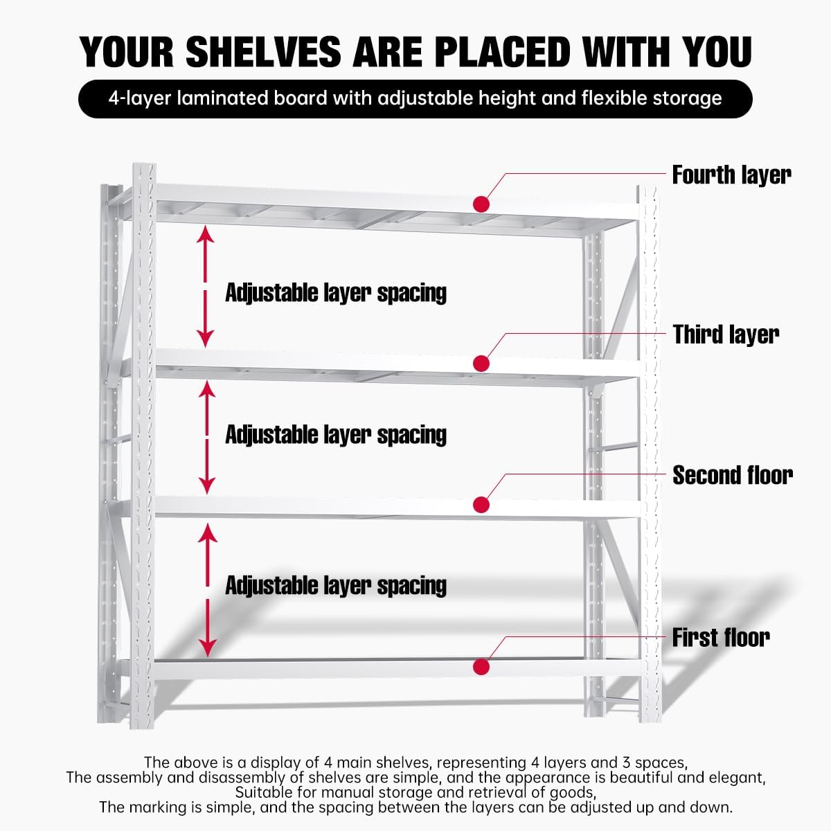 Storage Shelves Heavy Duty, Metal Garage Shelving Units, 4 Tier Storage Rack Shelf, Steel Industrial Shelving, Adjustable Standing Shelf for Basement/Warehouse (White, W59.06*D19.69*H78.74)