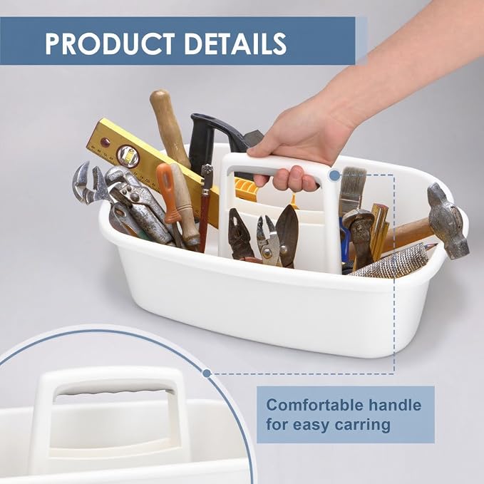 2 Pack Cleaning Supply Caddy with Handle, Portable Shower Caddy Organizer Plastic Basket with Handle, Stackable Tool Storage for Bathroom, Garden, Kitchen, Home Organization, White